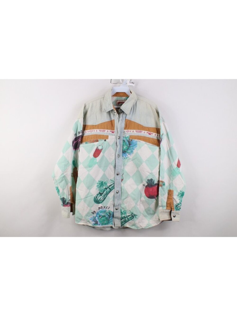 Vintage 90s Streetwear Mens Small Boxer Vegetables All Over Print Button Shirt